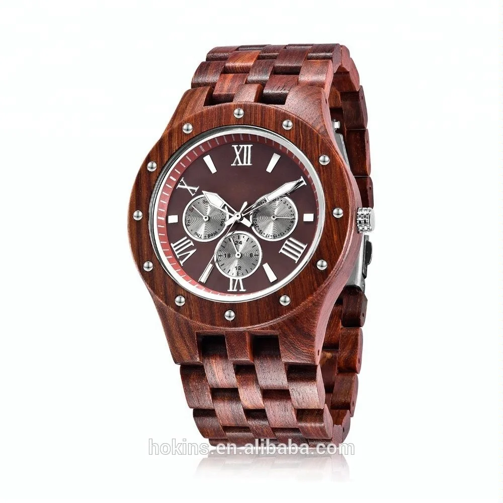 

Red Sandal Wood watches with Chronograph Multiple Time Zone, Customized