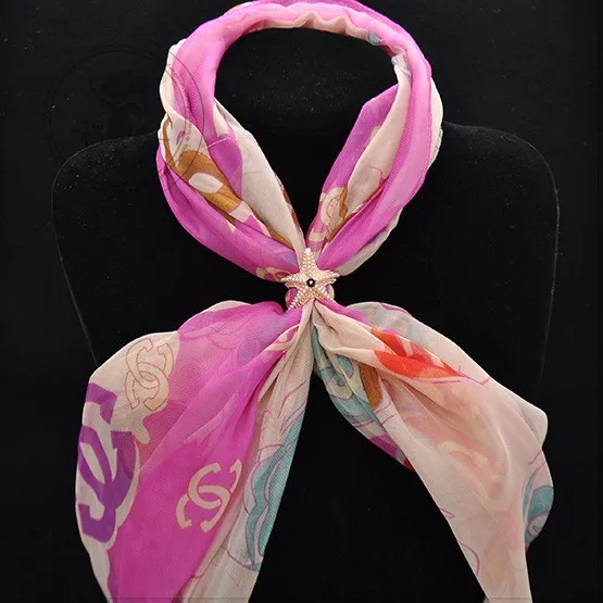 

Korean Exquisite Charming Small Starfish Pearl Double Ring Scarf Buckle, Rose gold