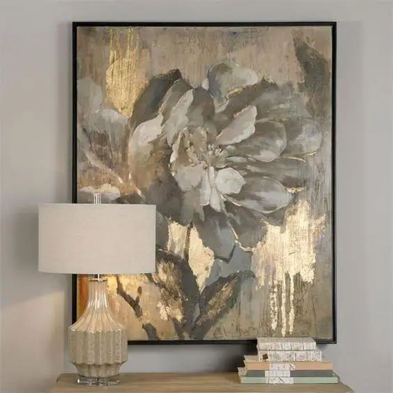 Hand Painted Gold Foil Flower Gold Foil Wall Art Oil Painting Framed Home Goods For Home Office