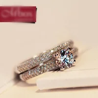 

Luxury Female White Bridal Wedding Ring Set Fashion Jewelry CZ Engagement Silver Rings For Women
