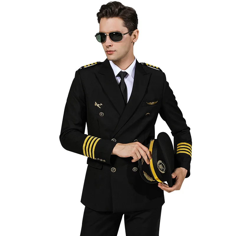 

High quality custom airline overall pilot uniform factory wholesale airline uniforms, Black