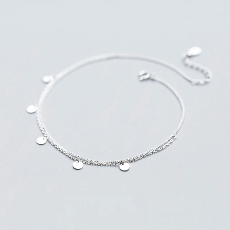 

Double Layer Link Chain Round Coin 925 Silver Feet Anklets