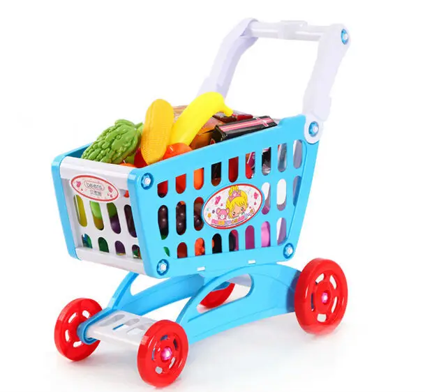 childs shopping trolley and food