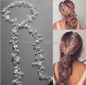Super Long Vine Headband Handmade Bridal Headpiece Rhinestone Pearl Wedding party prom bridal Hair accessories
