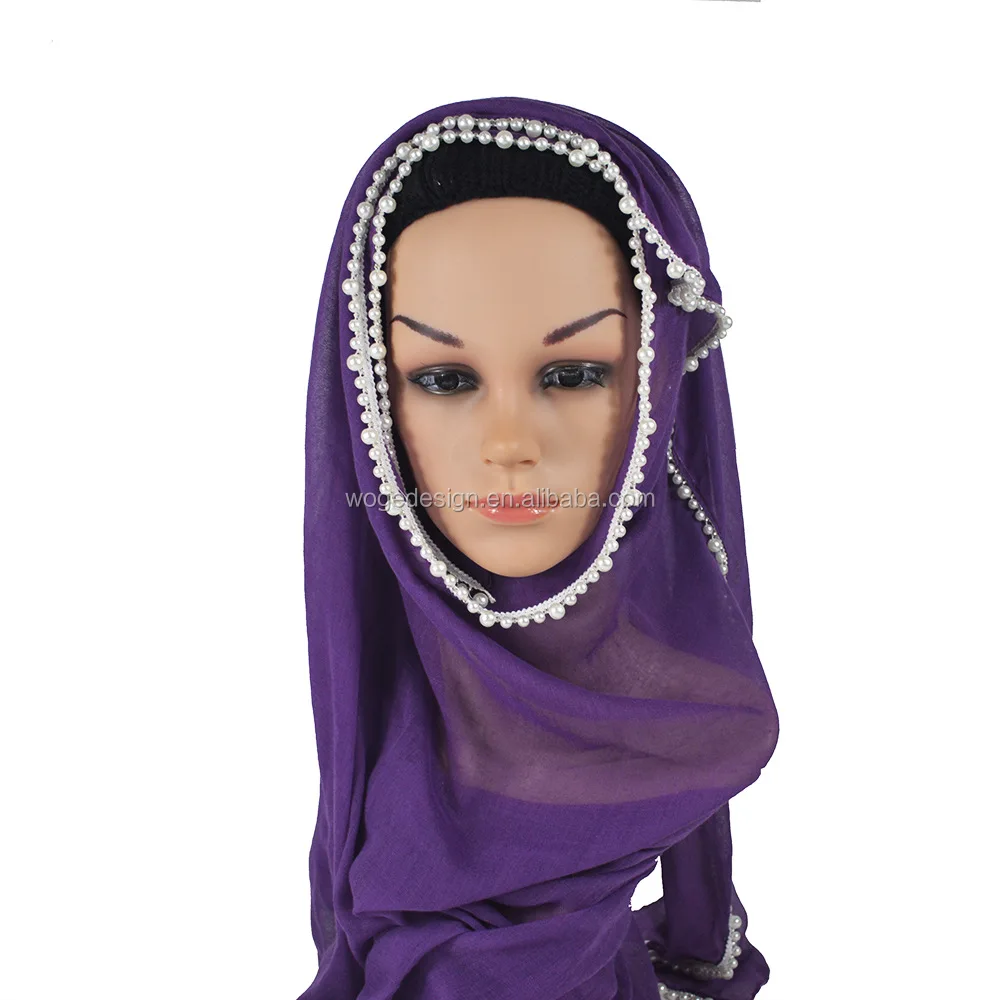 
2018 China yiwu factory unique muslim women dropshipping headcover wrap plain solid rayon wholesale pearl hijab scarfs 