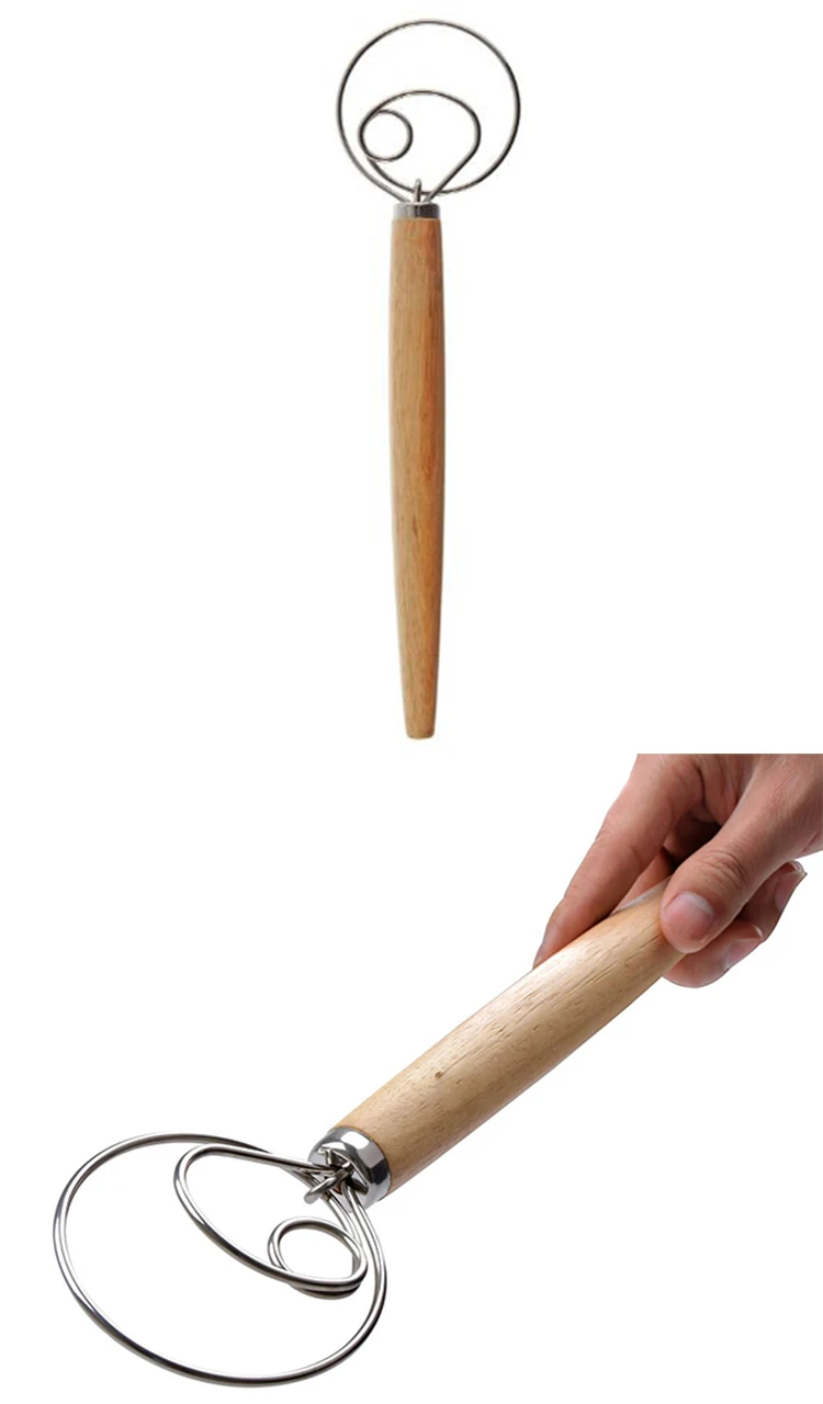 Home and Kitchen Use Wood Handle Danish Dough Whisk