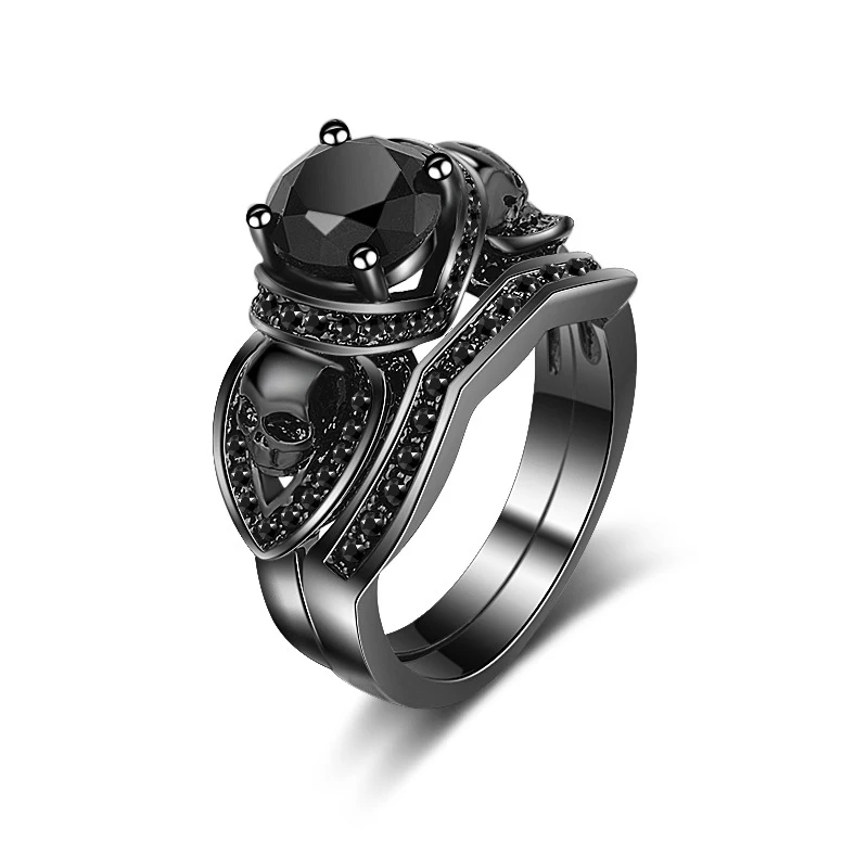 

Black gold Rings set AAA zircon skull Rings for men wholesale fashion jewelry factory rings for women Hainon