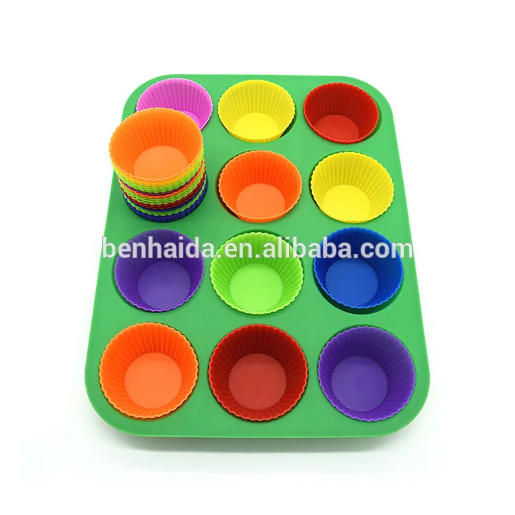 Premium 12 Cups Round Silicone Muffin Cake Loaf Baking Pan Silicone Non
