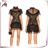 Mixed Lace Mockneck Mini Dress Solid black lace mini dress short sleeves body fit lace dress