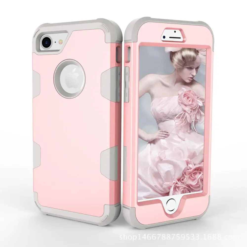 

Free Shipping Heavy duty full cover protective TPU PC 3 in 1 contrast color robot defender phone case for Iphone X 6 7 Plus, As picture