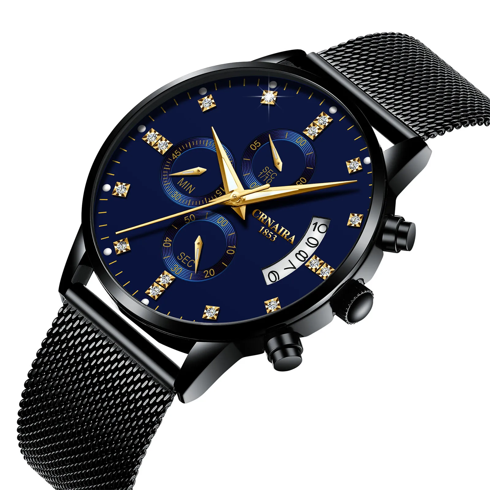 

CRNAIRA Brand 099 Mens Watches Fashion Calendar Clock Business Stainless Steel Leather Luxury Men Quartz luminous Wrist Watches