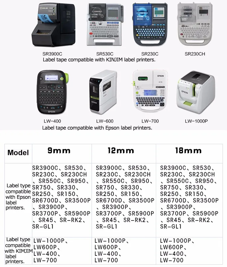 Compatible with ST6KW/ST9KW/ST12KW/ST18KW/S/ST24KW/ST36KW Black on clear label tape for compatible KING JIM label printer