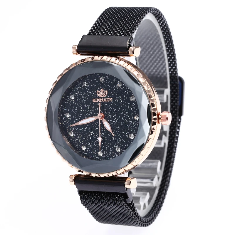 

WJ-7869 With Rhinestone Starry Sky Face Design Women Handwatches Attractive Wonderful Pretty Magnet Buckle Lady Watch, Purple;black;blue;rose gold;red