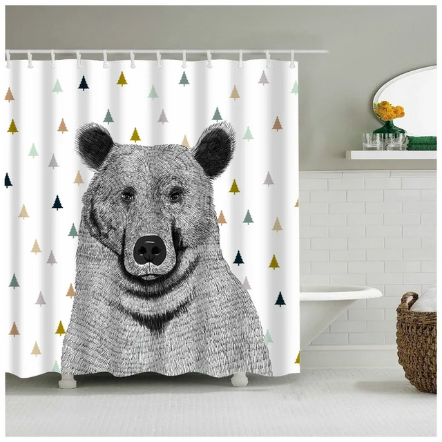 

Color Printed Polyester Waterproof Shower Curtain, Cute Animal Big Bear Color Shower Curtain/, Customized color