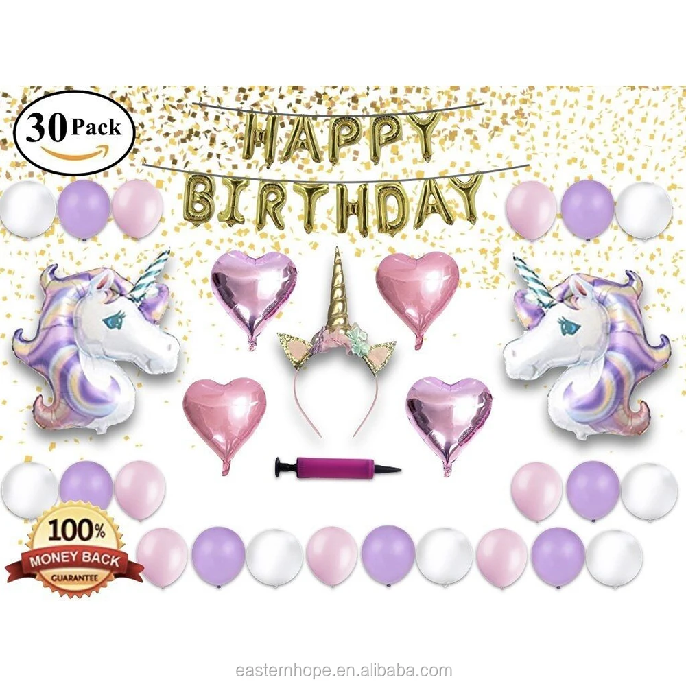 Articles De Fete Unicorn Sparkle Joyeux Anniversaire Violet Or Latex Ballons Decorations Pack De 6 Ballons