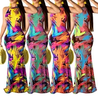 

Women's Halter Casual Maxi Dress Cut Out Dresses Printed Sleeveless Bodycon Beach Dresses