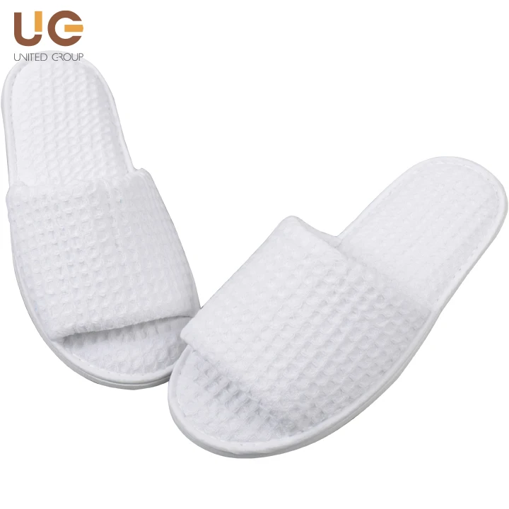 Wholesale Waffle Weave Collection Open Toe Slippers Cloth White Spa Hotel Disposable Slippers 9757