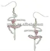 Silver Plated/Pink Crystal/Dancer/Ballerina/Fish Hook/Dangle Earrings
