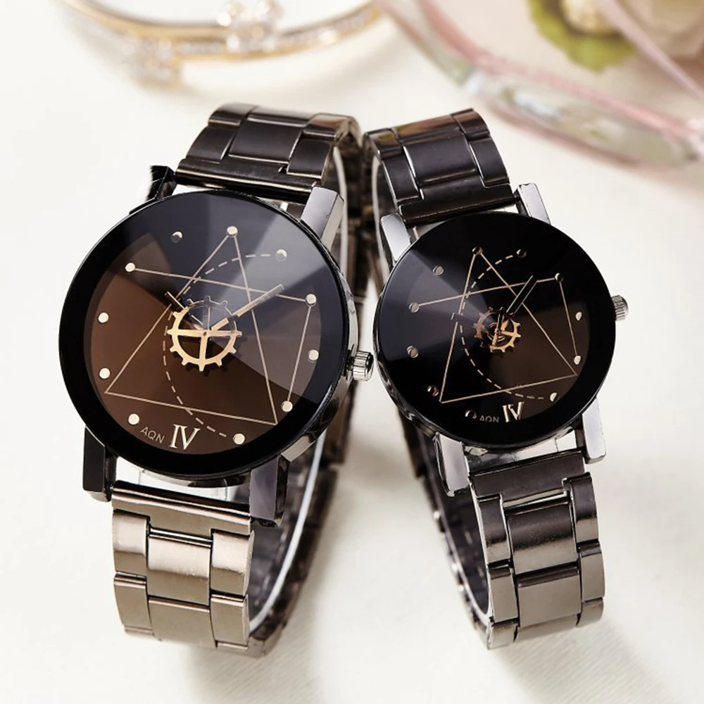 

Man Woman Clocks Couple Lovers Analog Quartz Full Stainless Steel Band Sports Watches Men, Gold.silver