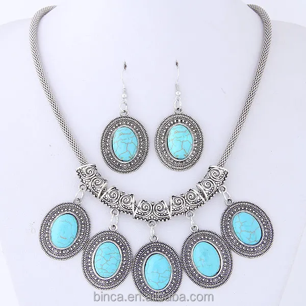 

Fashion Vintage Turquoise jewelry set MOQ 6sets mixed colors WY150622123