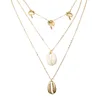 Bohemian multi layered necklace simple gold chain choker seashell pendant necklace jewelry