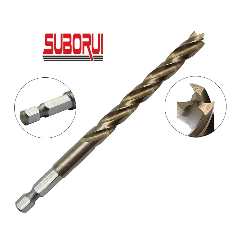 Hss Fully Ground Hex Shank Triflute Wood Brad Point Drill Bit With