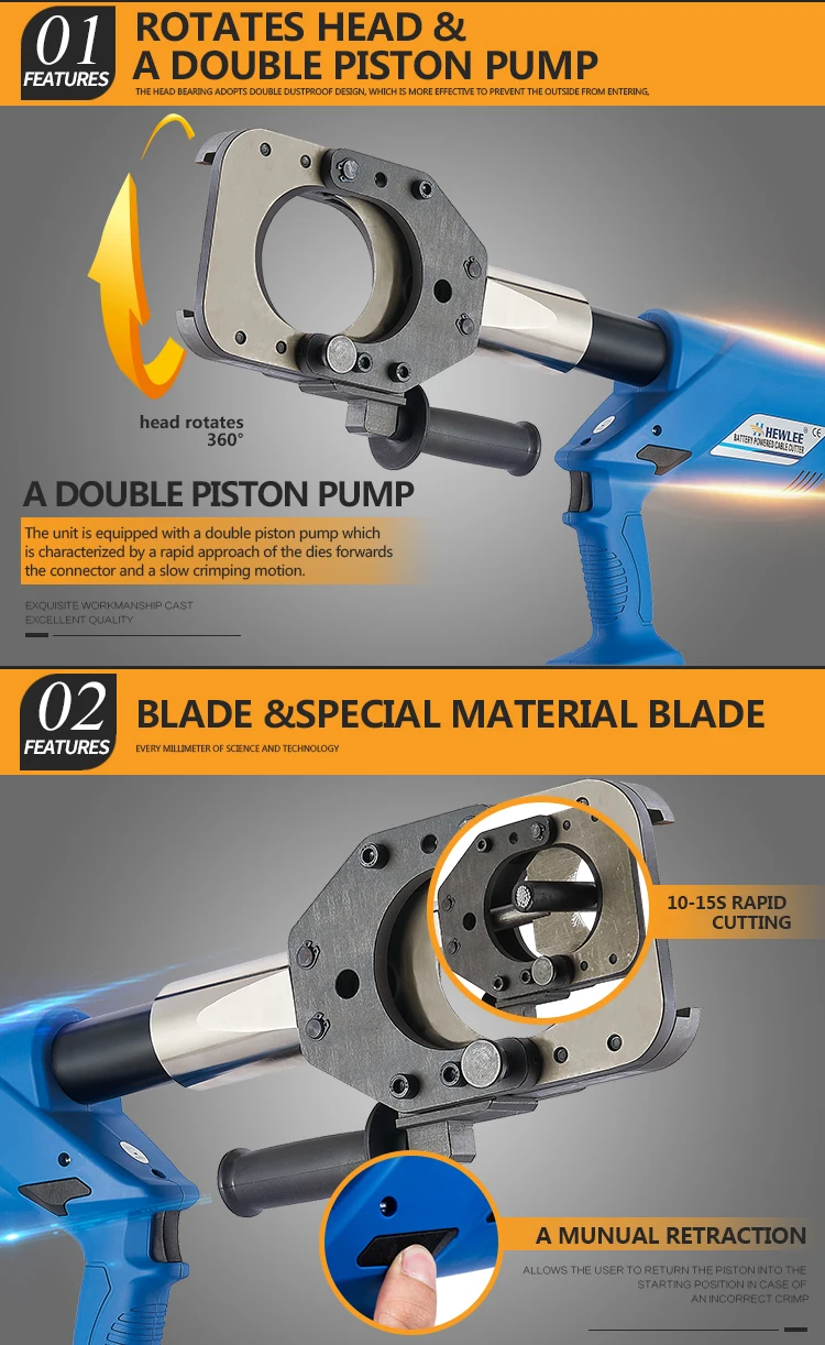 HEWLEE HL-85 Electric Battery Powered Hydraulic Cable Cutter For 60mm Diameter Cutting Tool