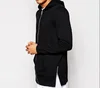 High quality american size black cotton french terry fashion long side zipper sweater for men