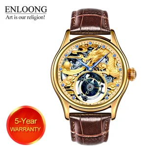 ENLOONG Tourbillon Luxury Mens Watch Skeleton with Flying Tourbillon Movement Sapphire Dragon Zodiac Mechanical man gold watch 2