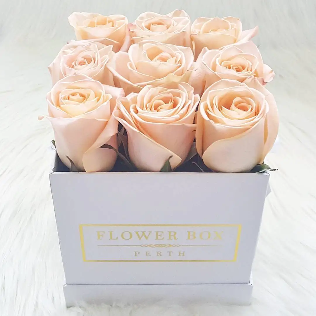 Luxury Small White Cardboard Square Flower Packaging Box For 9 Roses