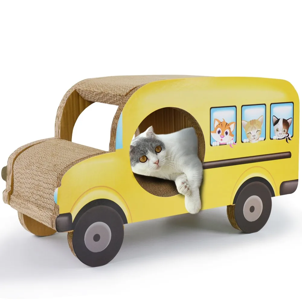 Iclecat Products Cat Toys Corrugated Paper Cardboard Craft Cat Scratcher Car Shaped Room House