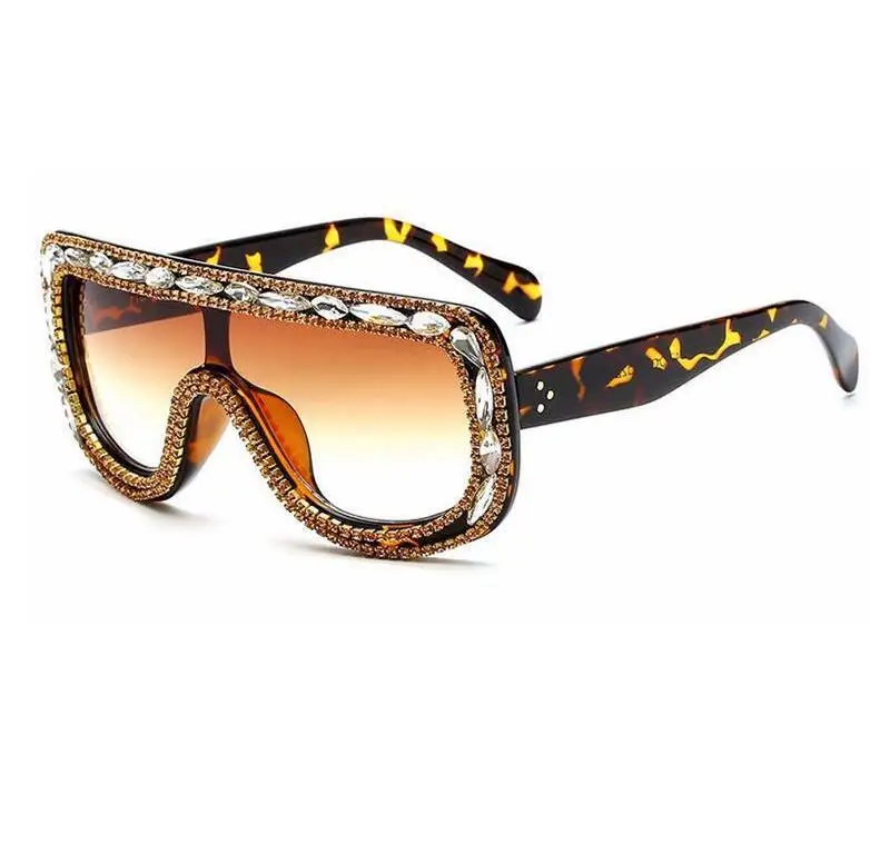 

Wiipu Sunglasses Conjoined Oversized Fashion Women Crystal Rhinestones Pearl Shiny Rim