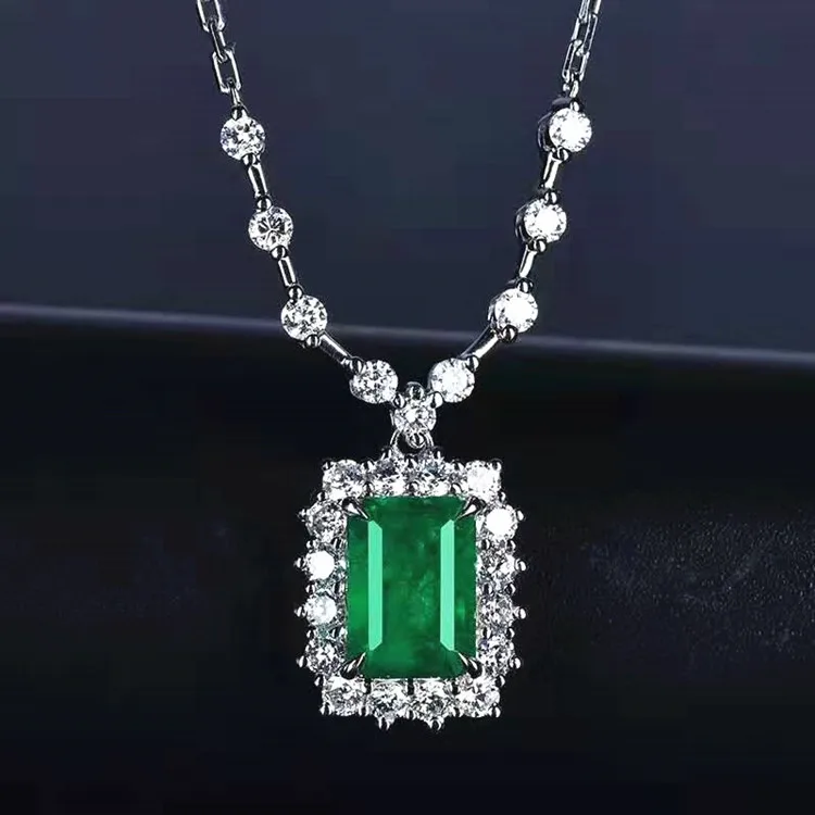

South Africa real diamond Colombia 1.42ct natural vivid green emerald 18k real gold gemstone necklace pendant jewelry