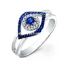 14k White Gold Split Shank Sapphire Evil Eye Ring