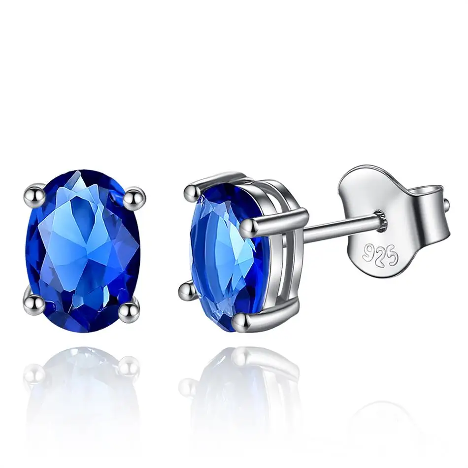 

Luxury 925 Sterling Silver Oval Cut Blue Austrian Crystal Stud Earrings Solid Original Earrings for Women Fashion Jewelry