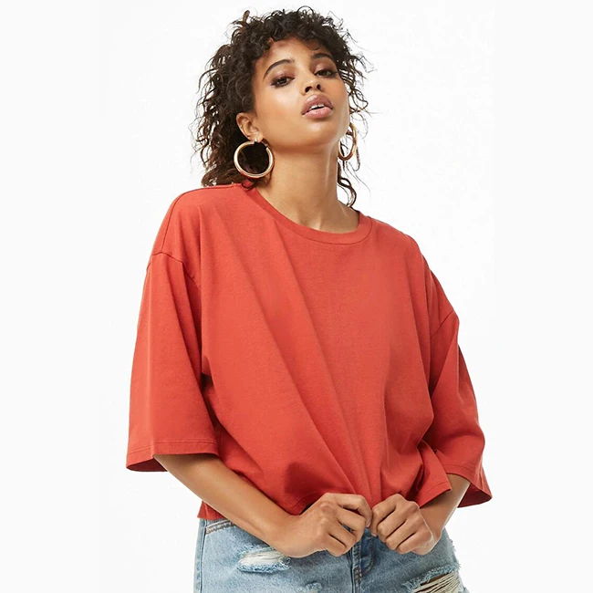 

custom wholesale 100%cotton women's oversized 3/4 sleeve tshirts, N/a