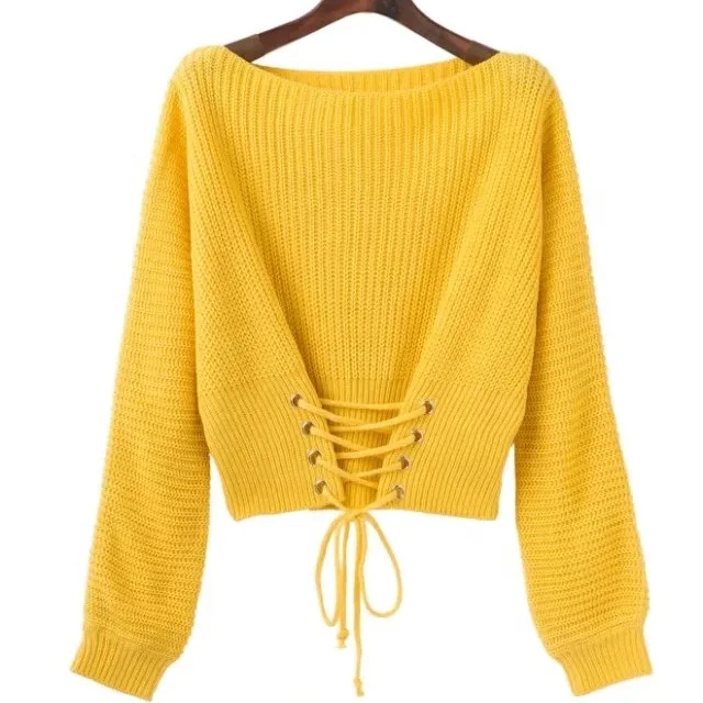 

B50756A Newest women fashion bandage pure color sweater
