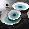 Fancy design stylish tableware green speckled ceramic dinner plate set with black rim
