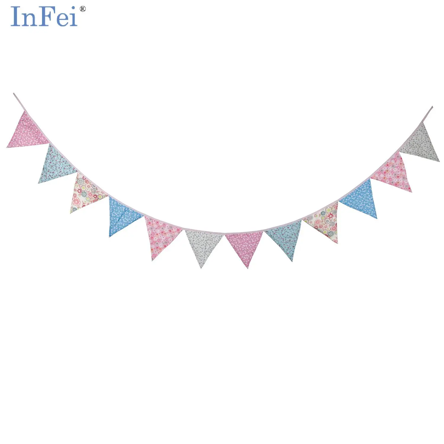 3.2m/10.5ft Pink & Blue Floral Flags Pennant Bunting Banner Garlands ...