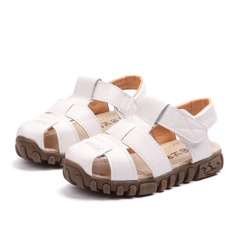 

New arrival leather boy kids sandals shoes, White/black/brown