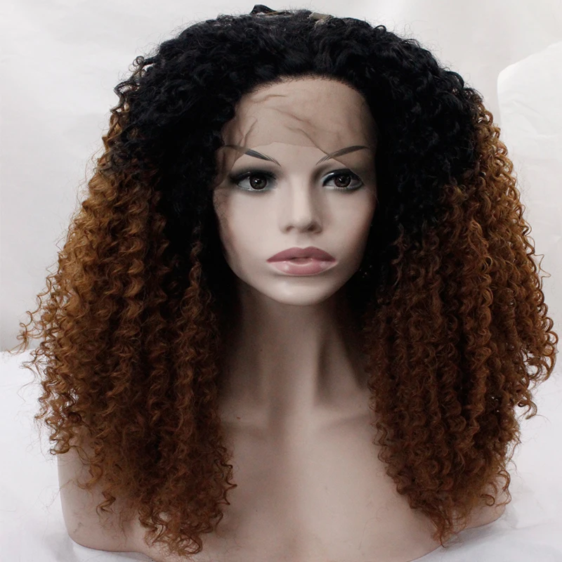 

Heat Resistant Synthetic Lace Front Wig Dark Brown Ombre color Curly Synthetic Wig, Customizable