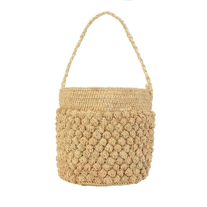 

2019 New Design Pattern Raffia Straw Bucket Bag for Women Beach Vacation