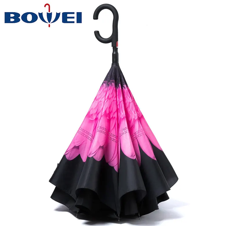 23 inch poe double layer windproof reverse inverted umbrella