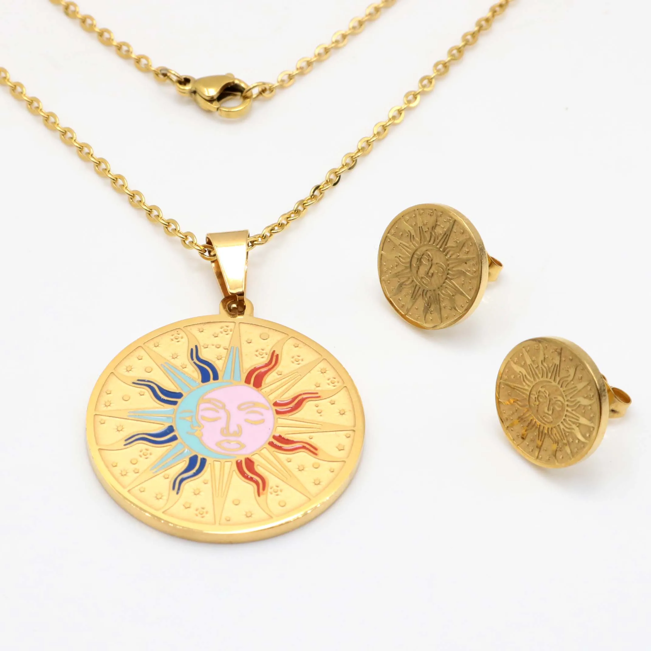

2019 best price stainless steel enamel gold plating female jewelry set wholesale