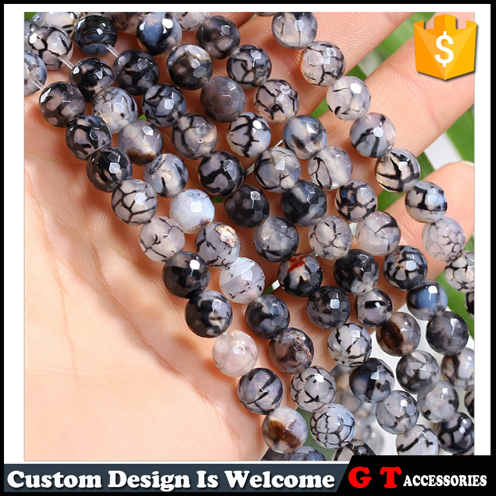 Manufacture 8mm Natural Dragons Vein Agate Faceted Beads Loose Agate Gemostone Bead SemiPrecious Stone