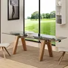 Best price for Modern tempered glass extension dining table and chair Sells Directly from Factory