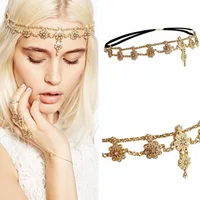

Europe And The United States Wholesale Gold Chain Flower With White Pearl Tassel Girl Elastic Head Band
