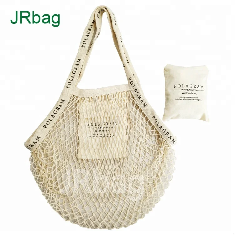 

BSCI Supplier LOGO Printing Eco Friendly Washable Foldable Fruit Reusable Cotton Mesh Grocery Net Bag for Vegetables, Natural color