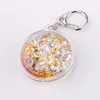 Plastic Copper Sand Round Shape Liquid Flowing Glitter Acrylic Keychain Sparkle Shinny Key Chain