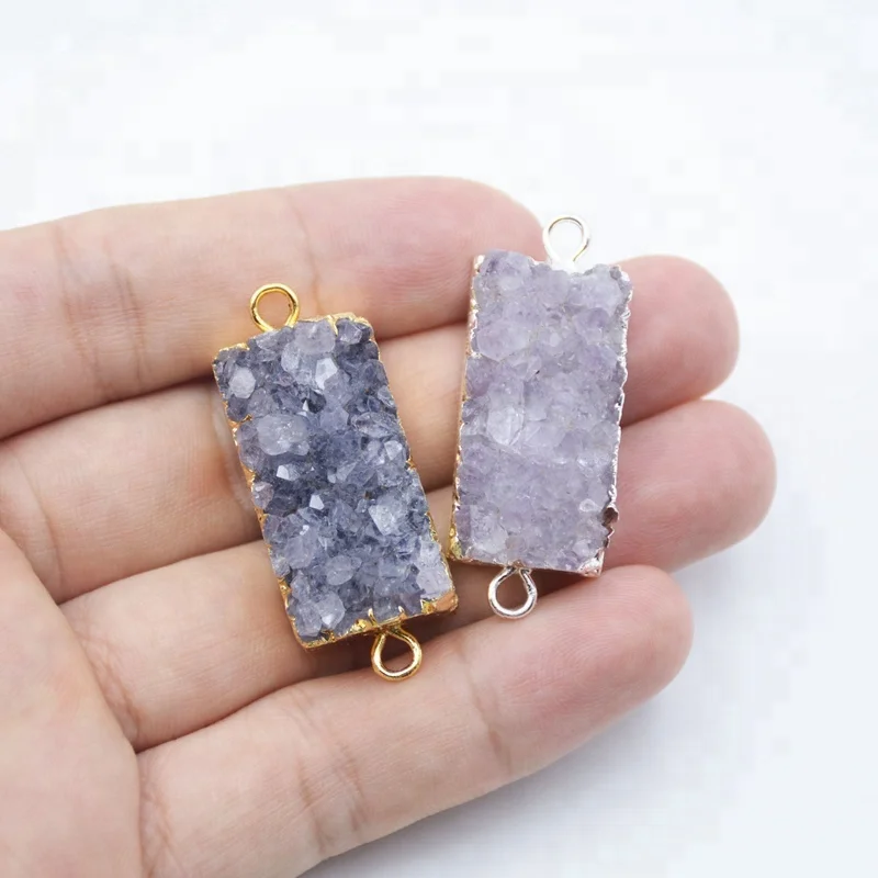 

Rectangle Shape Natural Amethyst Slice Pendant With Silver Electroplated Hot Sale Geode Cluster Stone Pendants, Purple amethyst geode